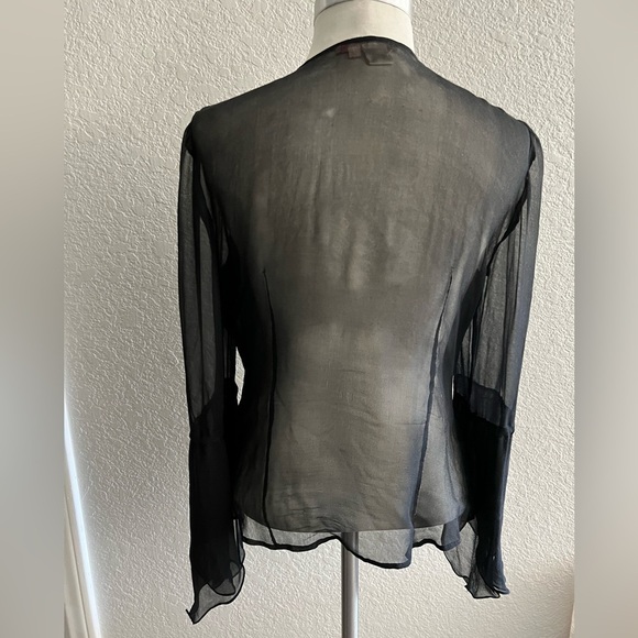 Vintage Issue Black sheer blouse size 12 black seed beaded turquoise accents - Picture 3 of 5